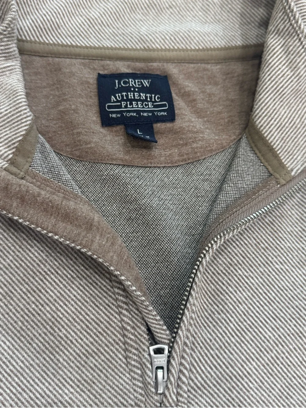 J.Crew Authentic Fleece Men’s Large Quarter Zip Pullover Taupe Heather